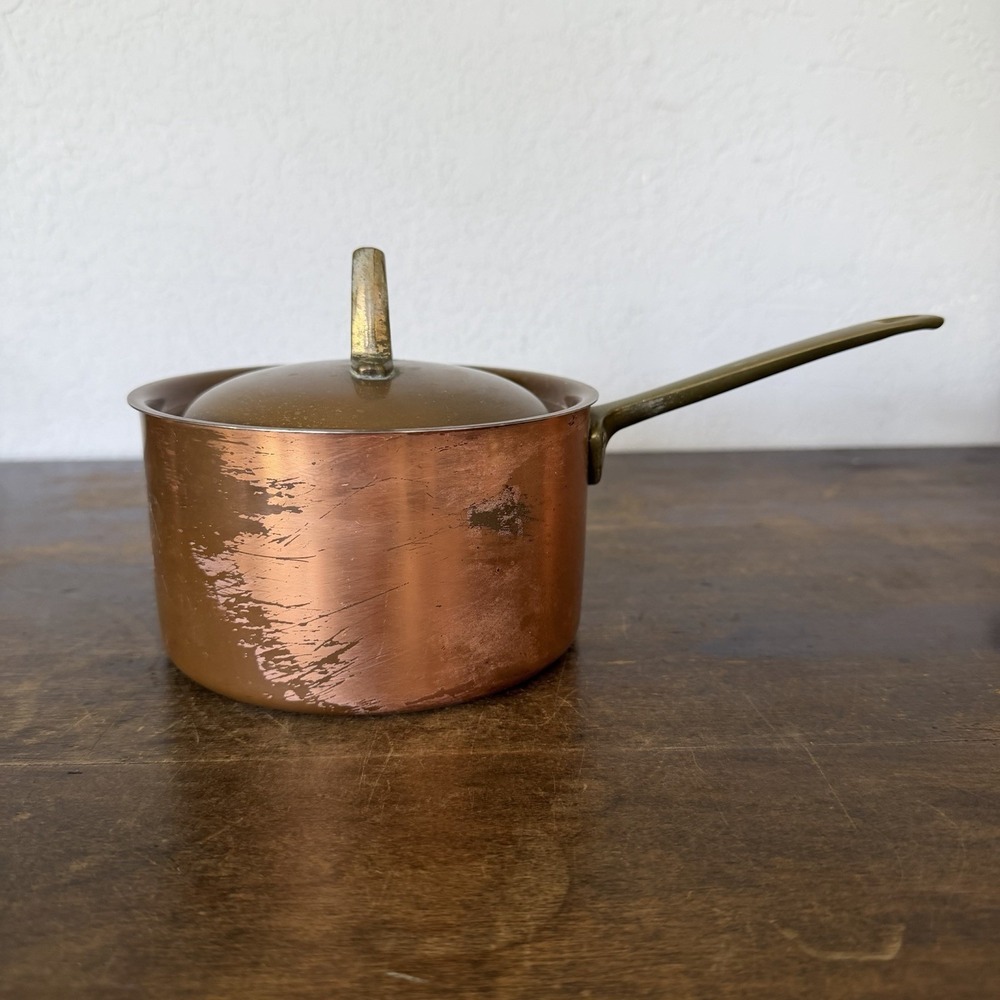 1801 PAUL REVERE WARE COPPER Pot with lid SOLID BRASS HANDLE 1qt Sauce Pan 5.25"